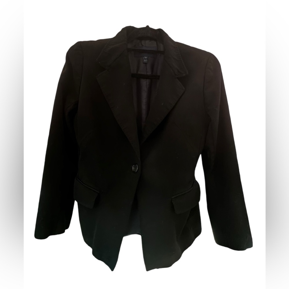 Burberry Womens Classic Lapel Single Button Blazer Jacket Black Wool Size 8